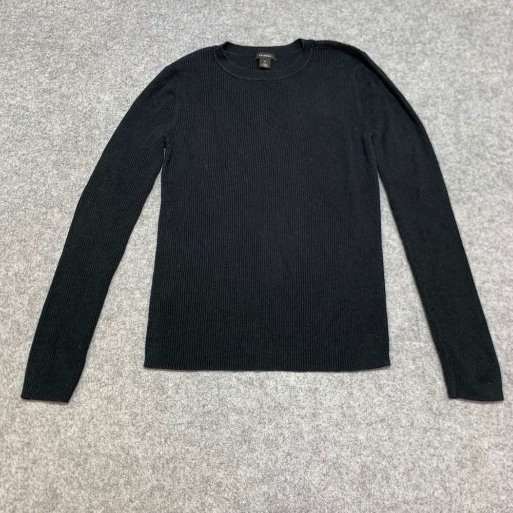 Halogen Womens Black Ribbed Crewneck Long Sleeve Sweater Size M